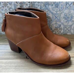 TOMS Ankle Boots Tassel Zip Leather Women 8.5 Brown